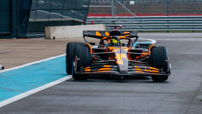 2025 McLaren MCL39 in Silverstone pitlane at shakedown