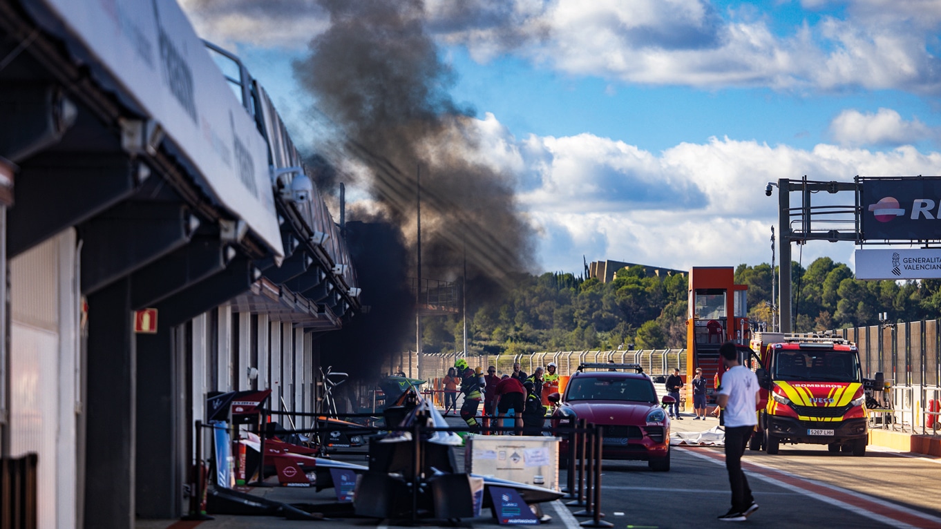 battery fire in Formula E testing