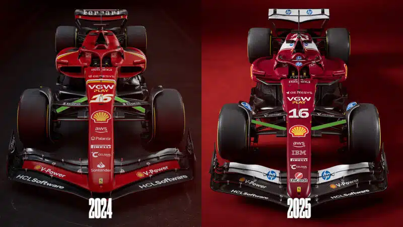 Ferrari 2024 and 2025 F1 car suspension comparison