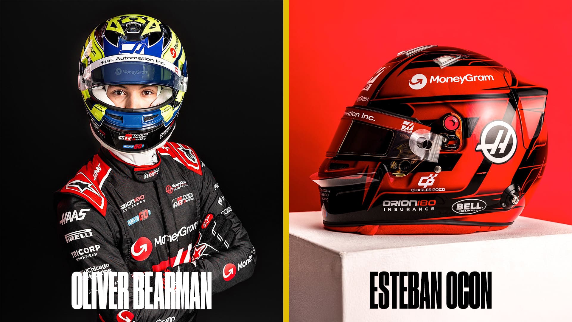 Haas Esteban Ocon Oliver Bearman helmets