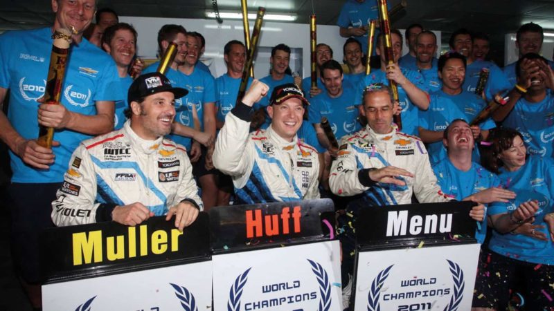 Huff, Alain Menu and Yvan Muller celeberate