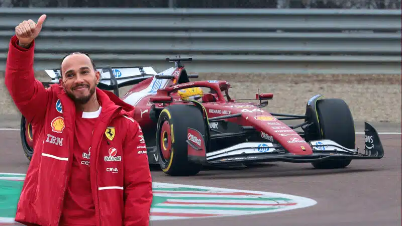 Lewis Hamilton testing at Fiorano and putting his thumbs up