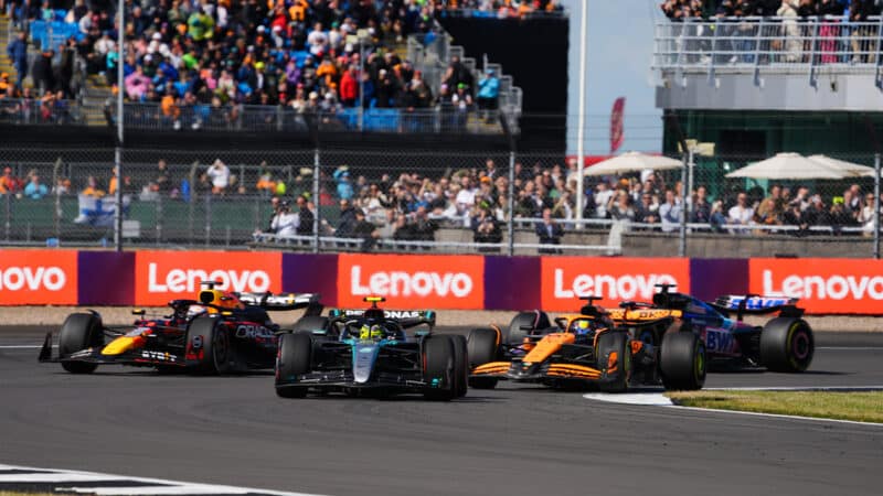 Lewis Hamilton ahead of Max Verstappen and Lewis Hamilton in 2024 British GP