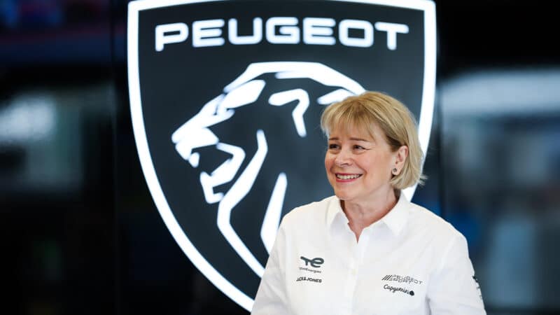 Linda Jackson in Peugeot garage at Le Mans