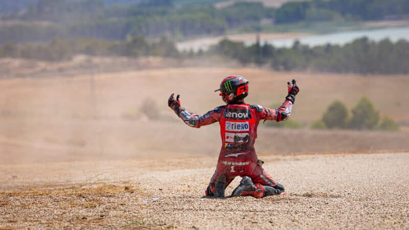 Pecco Bagnaia after crashing out of 2024 MotoGP Aragon GP