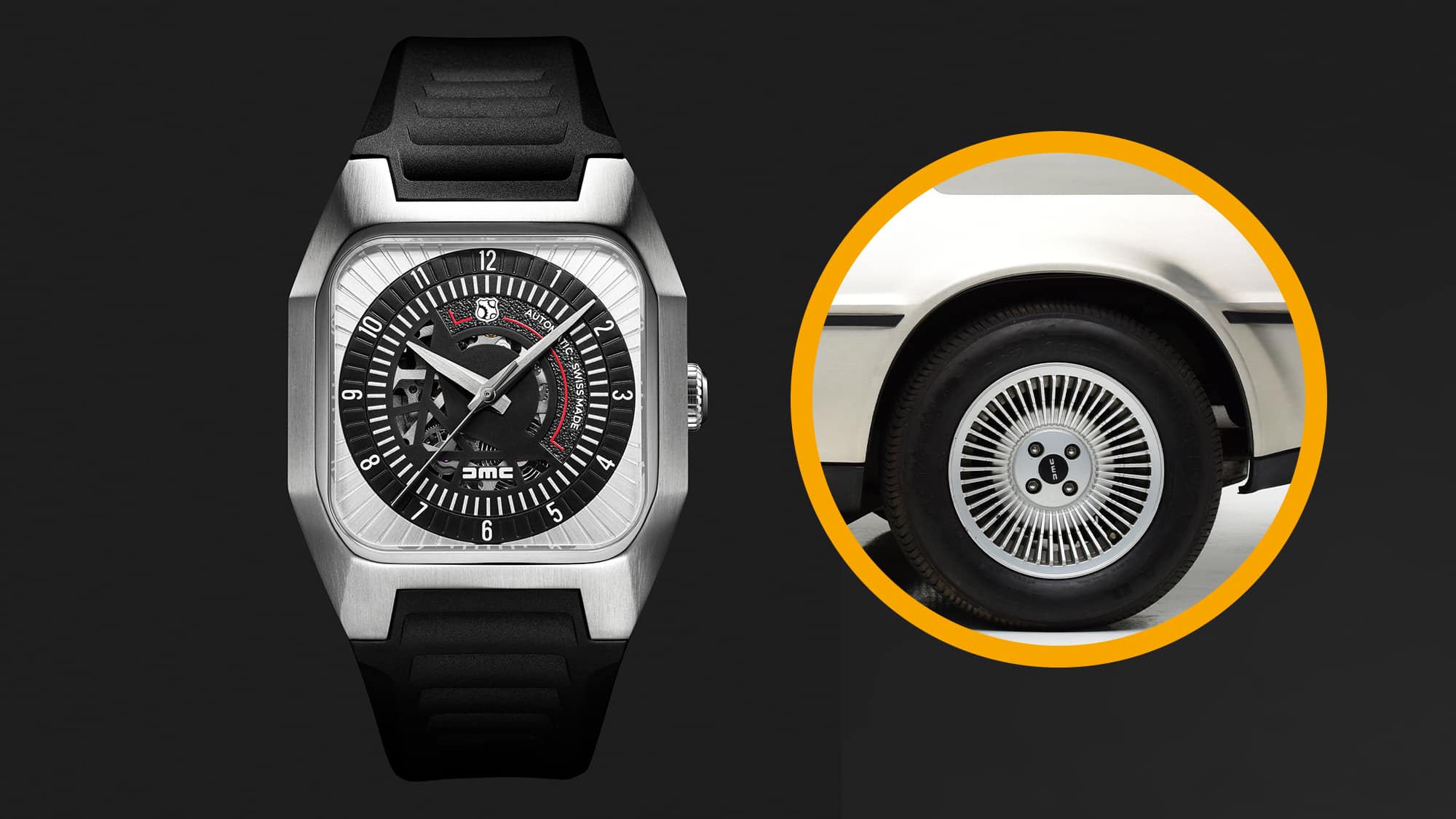 RES DeLorean watch face and car wheel