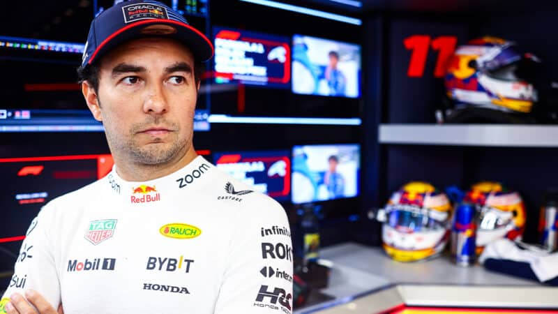 Sergio Perez in Red Bull F1 pit garage