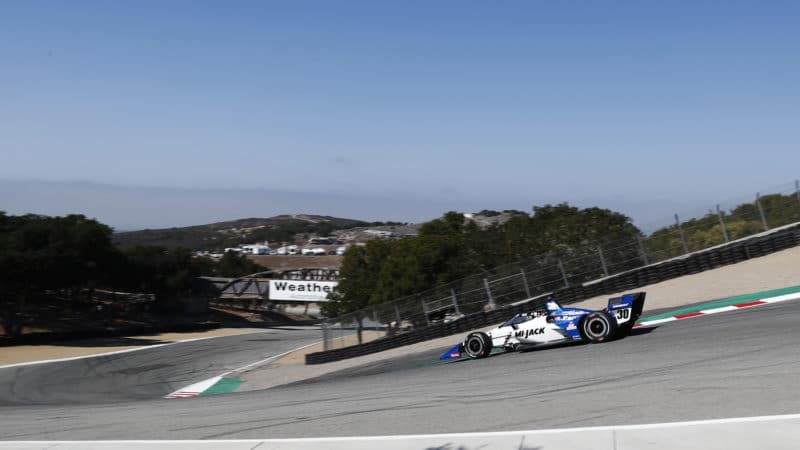 Takuma Sato goes through the corkscrew at Laguna Seca in 2021